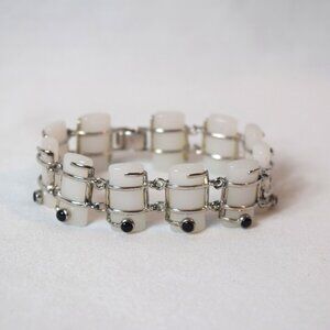 925 Sterling Silver and White Stone with Black Onyx Accent Bracelet
